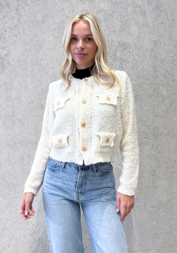 SADIE BOUCLE KNIT CARDIGAN - CREAM