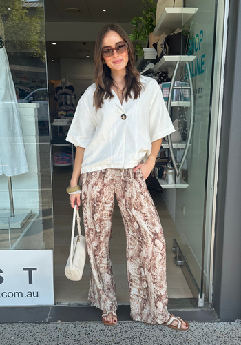FEATHER + NOISE ELISHA PANT - CHOCOLATE SNAKESKIN
