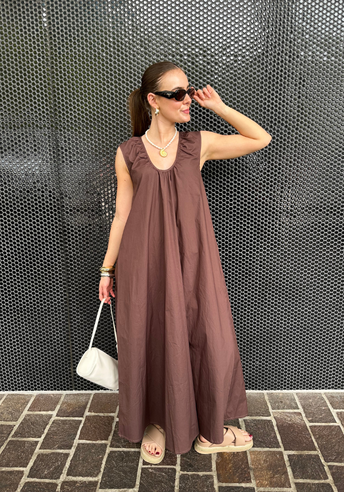 Load image into Gallery viewer, DAHLIA A LINE MAXI DRESS - CHOCOLATE