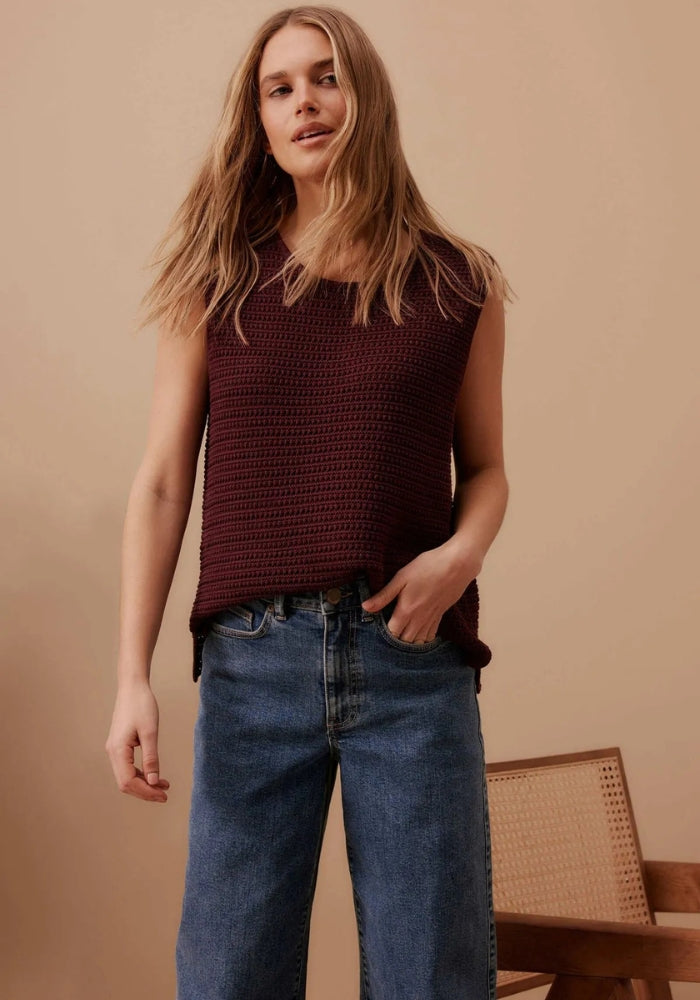 Load image into Gallery viewer, CERES LIFE MARGOT MESH KNIT TANK - WINE