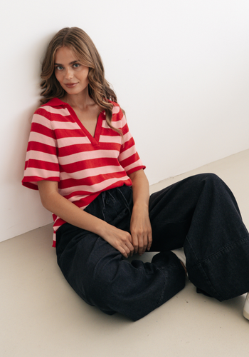 VICTORIA COLLARED KNIT - PINK & RED