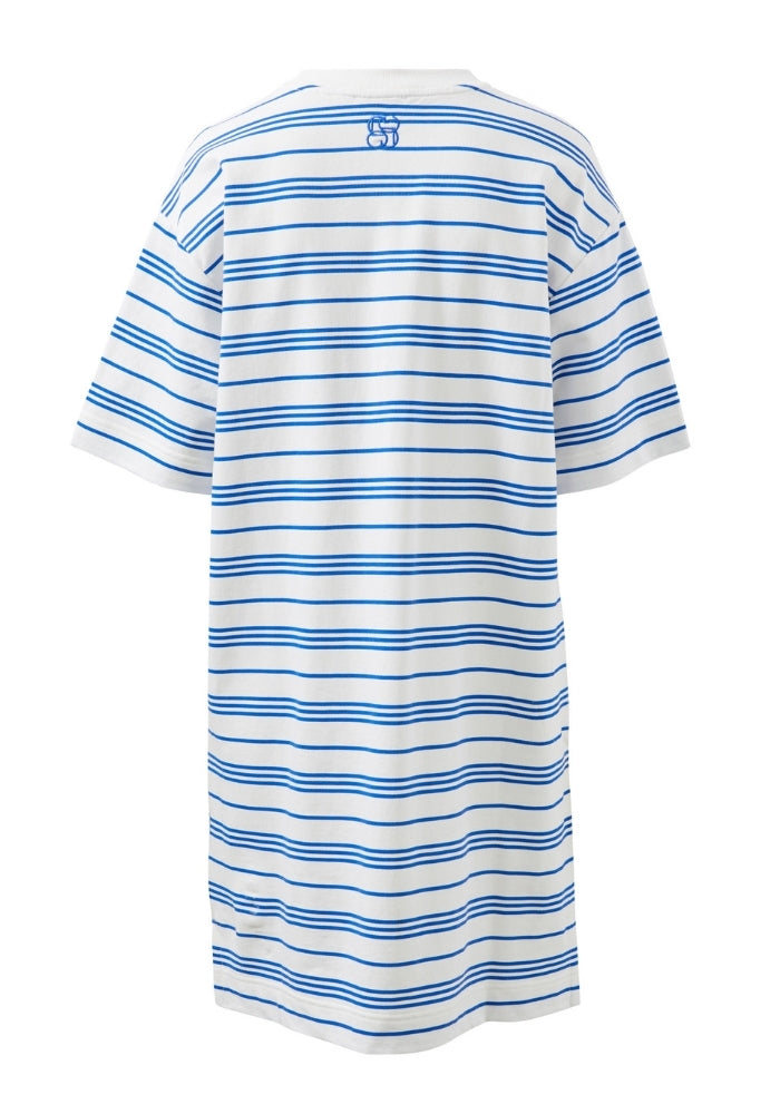 Load image into Gallery viewer, CERES LIFE CLEO MINI TERRY DRESS - WHITE & AZURE STRIPE
