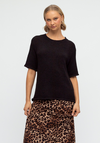 EMERY RELAXED KNITTED TEE - BLACK