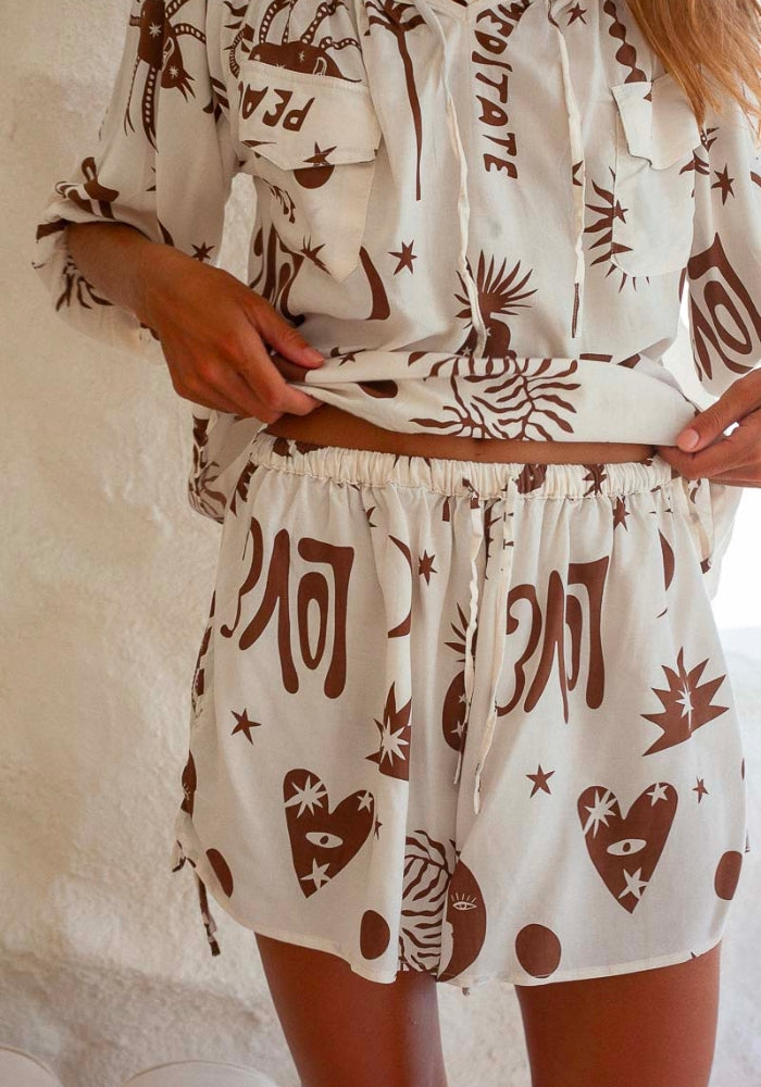 Load image into Gallery viewer, PALM COLLECTIVE MIDNIGHT DANCE SHORTS - MOONLIT BROWN PRINT