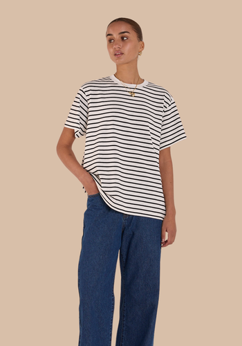 FEATHER + NOISE CARTER TEE - BLACK AND WHITE STRIPE