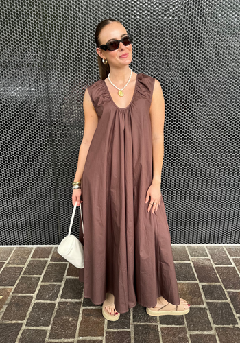 DAHLIA A LINE MAXI DRESS - CHOCOLATE