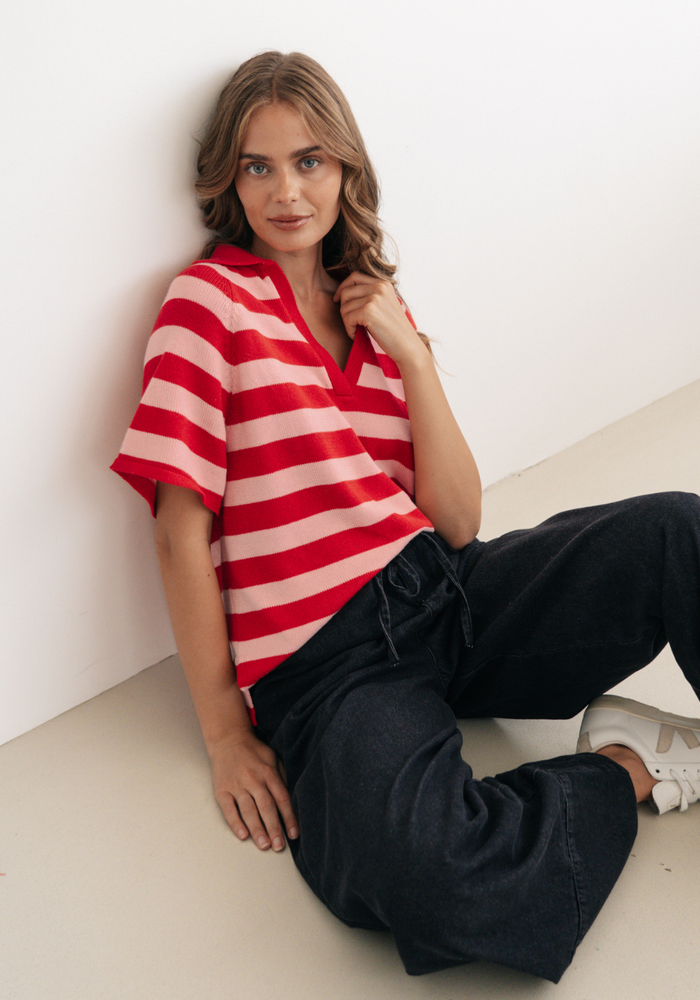 Load image into Gallery viewer, VICTORIA COLLARED KNIT - PINK & RED