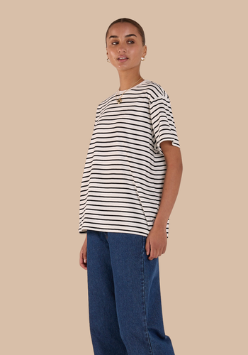 FEATHER + NOISE CARTER TEE - BLACK AND WHITE STRIPE