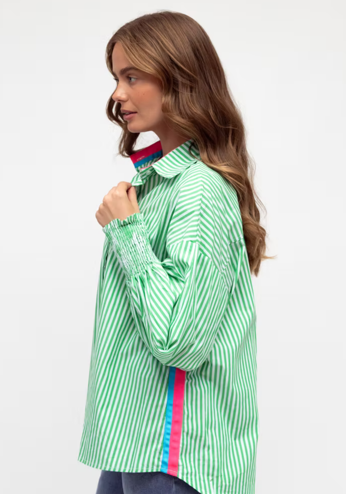 Load image into Gallery viewer, BONNIE BUTTON THROUGH BLOUSE - GREEN STRIPE