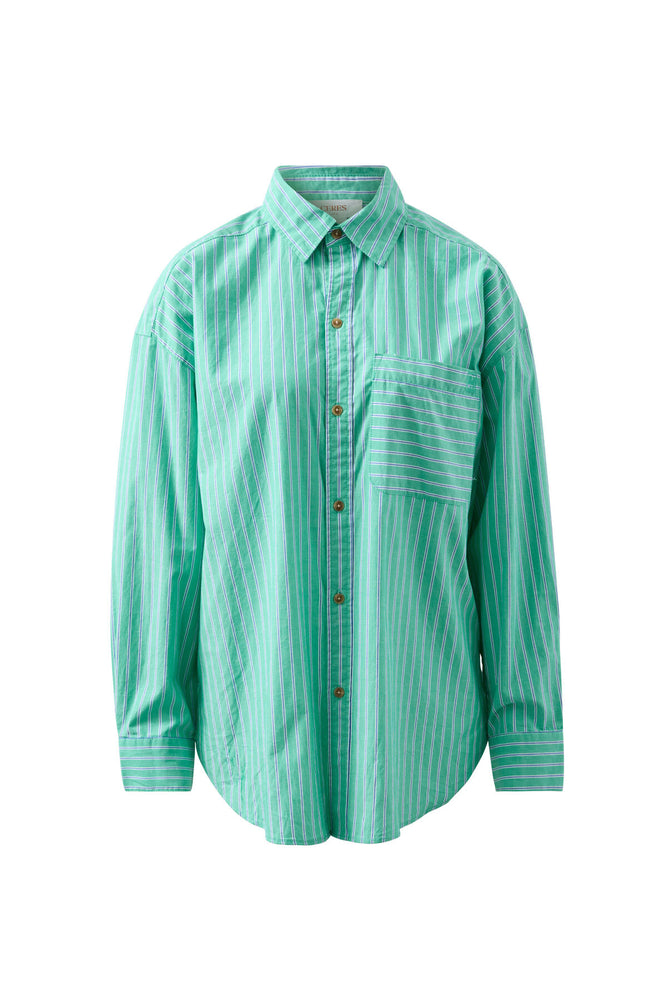 Load image into Gallery viewer, CERES LIFE COTTON PETA OVERSIZED SHIRT - ZESTY GREEN STRIPE