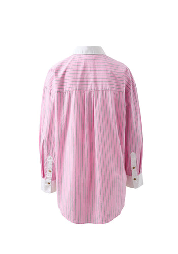 CERES LIFE COTTON PETA OVERSIZED SHIRT - HIBISCUS PINK STRIPE