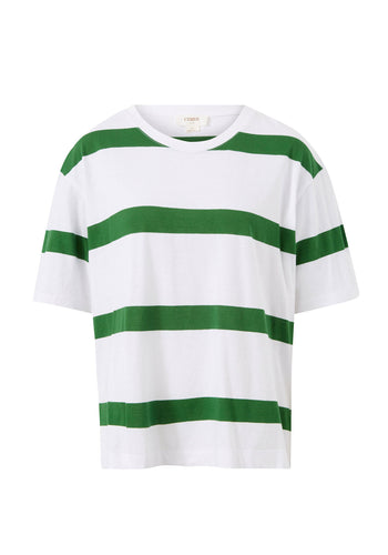 CERES LIFE SLOUCHY SPLIT HEM TEE - GREEN STRIPE