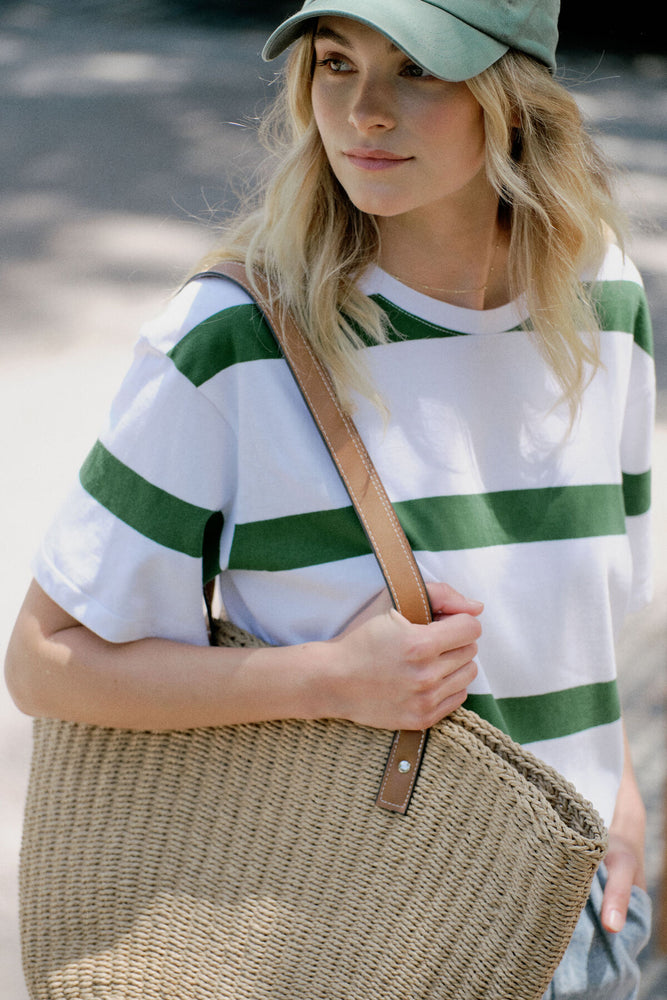 Load image into Gallery viewer, CERES LIFE SLOUCHY SPLIT HEM TEE - GREEN STRIPE