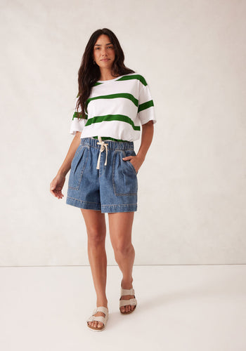 CERES LIFE SLOUCHY SPLIT HEM TEE - GREEN STRIPE