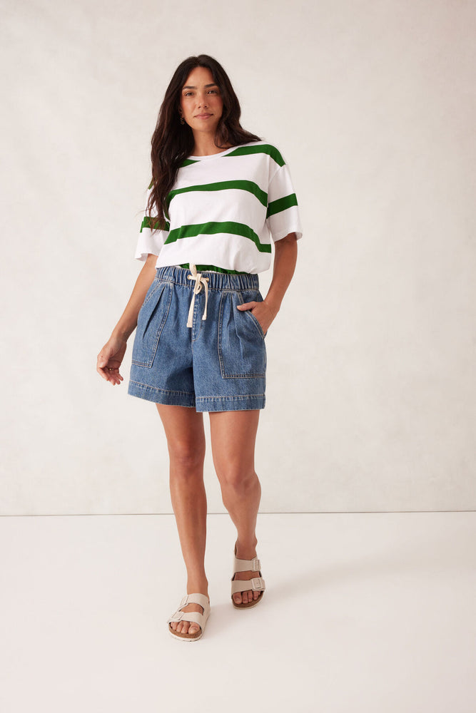 Load image into Gallery viewer, CERES LIFE SLOUCHY SPLIT HEM TEE - GREEN STRIPE