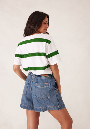 CERES LIFE SLOUCHY SPLIT HEM TEE - GREEN STRIPE