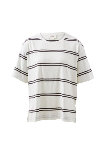 CERES LIFE SLOUCHY SPLIT HEM TEE - VANILLA/PHANTOM