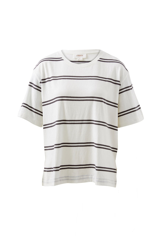 Load image into Gallery viewer, CERES LIFE SLOUCHY SPLIT HEM TEE - VANILLA/PHANTOM