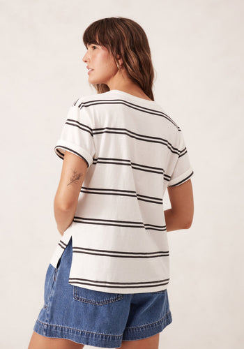 CERES LIFE SLOUCHY SPLIT HEM TEE - VANILLA/PHANTOM