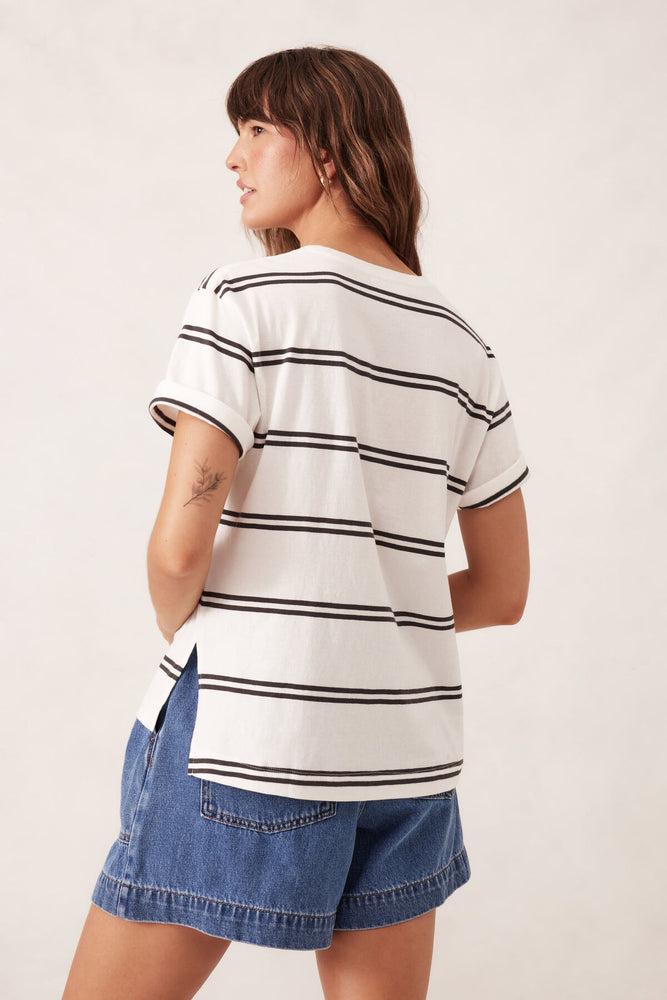 Load image into Gallery viewer, CERES LIFE SLOUCHY SPLIT HEM TEE - VANILLA/PHANTOM