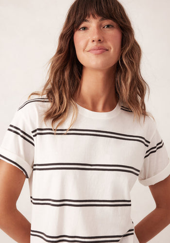 CERES LIFE SLOUCHY SPLIT HEM TEE - VANILLA/PHANTOM