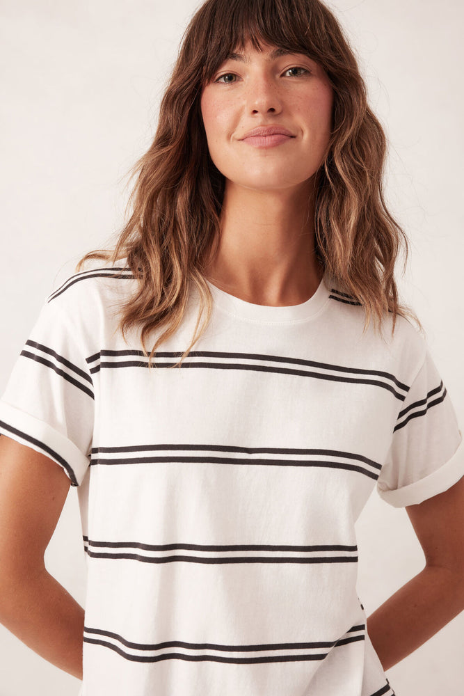 Load image into Gallery viewer, CERES LIFE SLOUCHY SPLIT HEM TEE - VANILLA/PHANTOM