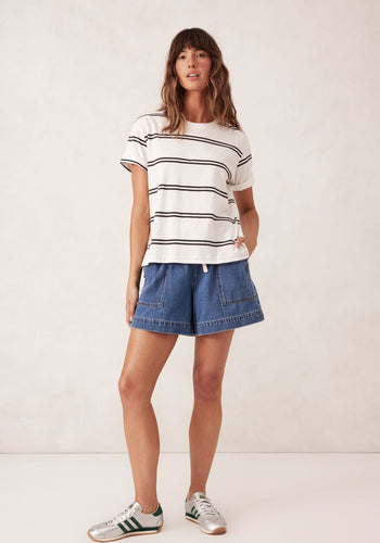 CERES LIFE SLOUCHY SPLIT HEM TEE - VANILLA/PHANTOM