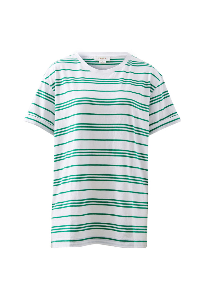 Load image into Gallery viewer, CERES LIFE LONGLINE STEP HEM TEE - KELLY STRIPE