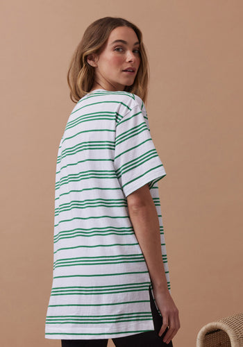 CERES LIFE LONGLINE STEP HEM TEE - KELLY STRIPE