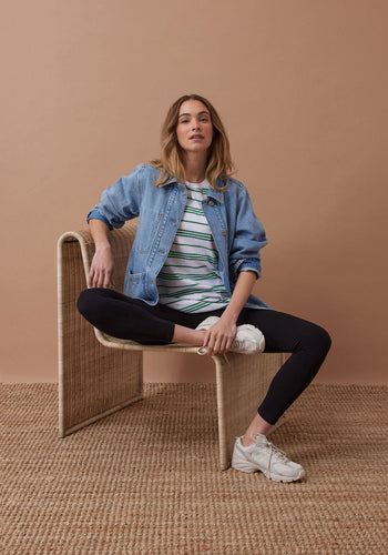 CERES LIFE LONGLINE STEP HEM TEE - KELLY STRIPE