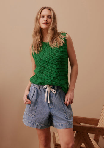 CERES LIFE MARGOT MESH KNIT TANK - GREEN