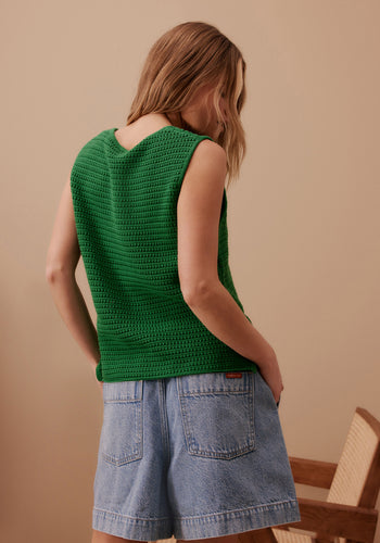 CERES LIFE MARGOT MESH KNIT TANK - GREEN