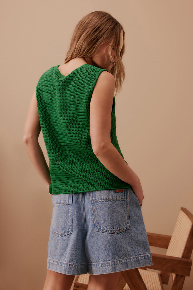 Load image into Gallery viewer, CERES LIFE MARGOT MESH KNIT TANK - GREEN