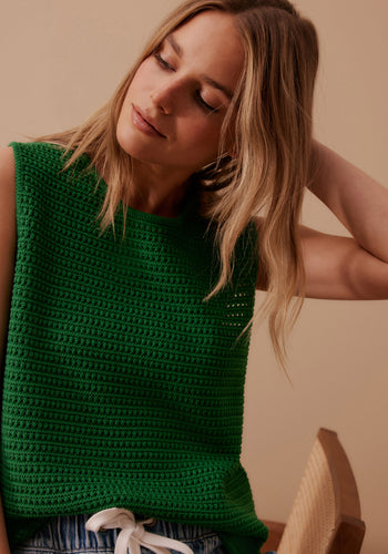 CERES LIFE MARGOT MESH KNIT TANK - GREEN
