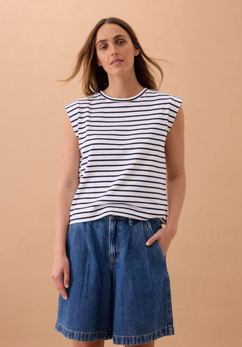 CERES LIFE SYLVIE LONGLINE PLEAT DENIM SHORT - FRESH INDIDO