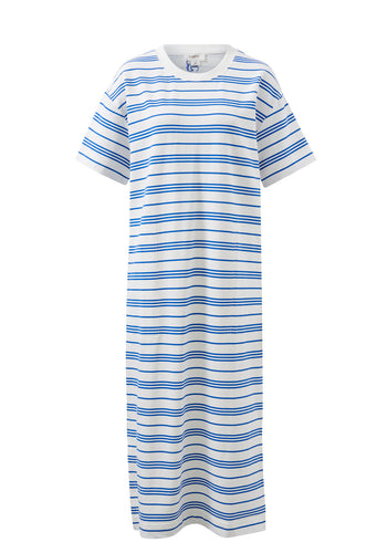 CERES LIFE CHARLOTTE MIDI TERRY DRESS - WHITE & AZURE STRIPE
