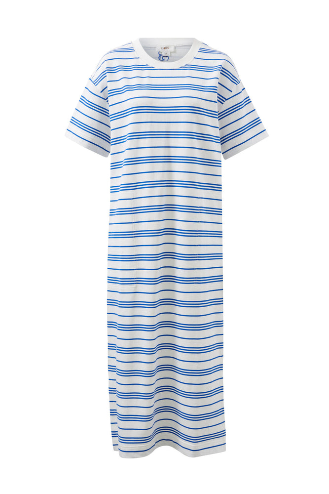 Load image into Gallery viewer, CERES LIFE CHARLOTTE MIDI TERRY DRESS - WHITE & AZURE STRIPE