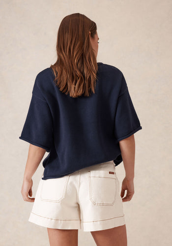 CERES LIFE ESTHER DENIM PATCH POCKET SHORTS - EGGSHELL