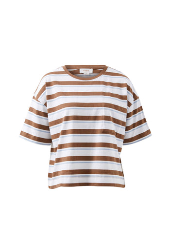 CERES LIFE BOXY POCKET TEE - MILK CHOC CHALK STRIPE