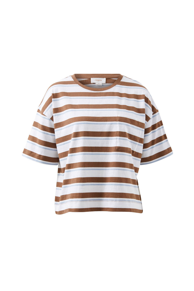Load image into Gallery viewer, CERES LIFE BOXY POCKET TEE - MILK CHOC CHALK STRIPE