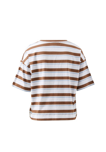CERES LIFE BOXY POCKET TEE - MILK CHOC CHALK STRIPE