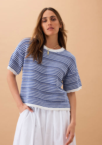 CERES LIFE NINA BOXY KNIT TEE - SUMMER BLUE STRIPE