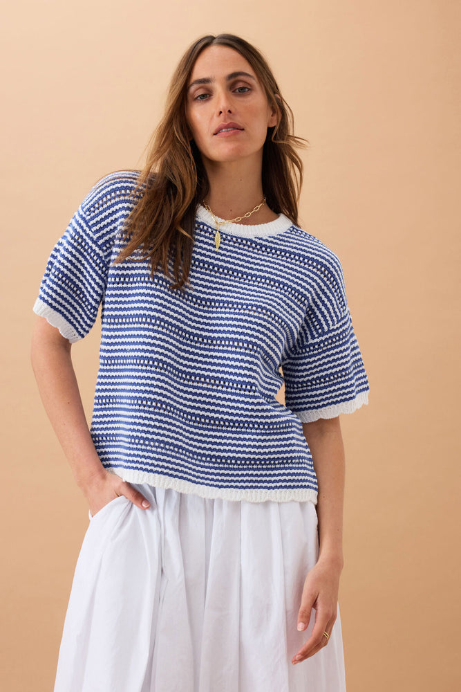 Load image into Gallery viewer, CERES LIFE NINA BOXY KNIT TEE - SUMMER BLUE STRIPE