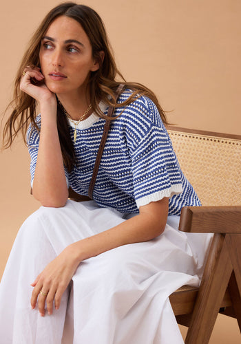 CERES LIFE NINA BOXY KNIT TEE - SUMMER BLUE STRIPE