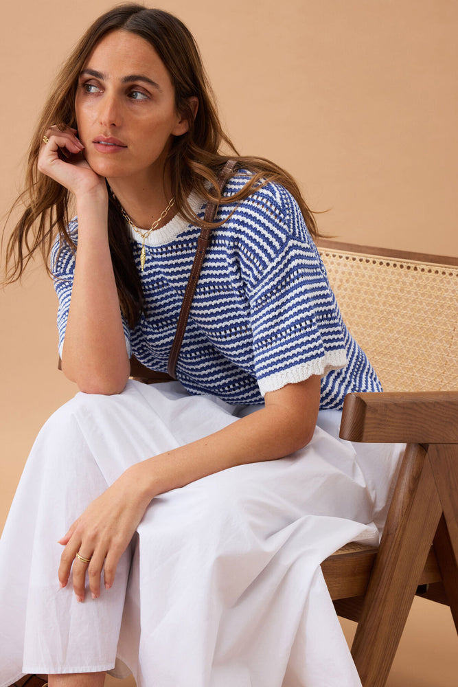 Load image into Gallery viewer, CERES LIFE NINA BOXY KNIT TEE - SUMMER BLUE STRIPE