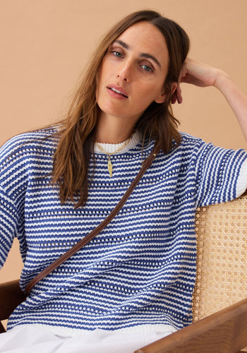 CERES LIFE NINA BOXY KNIT TEE - SUMMER BLUE STRIPE