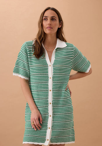 CERES LIFE NALA KNIT MINI DRESS - KELLY GREEN STRIPE
