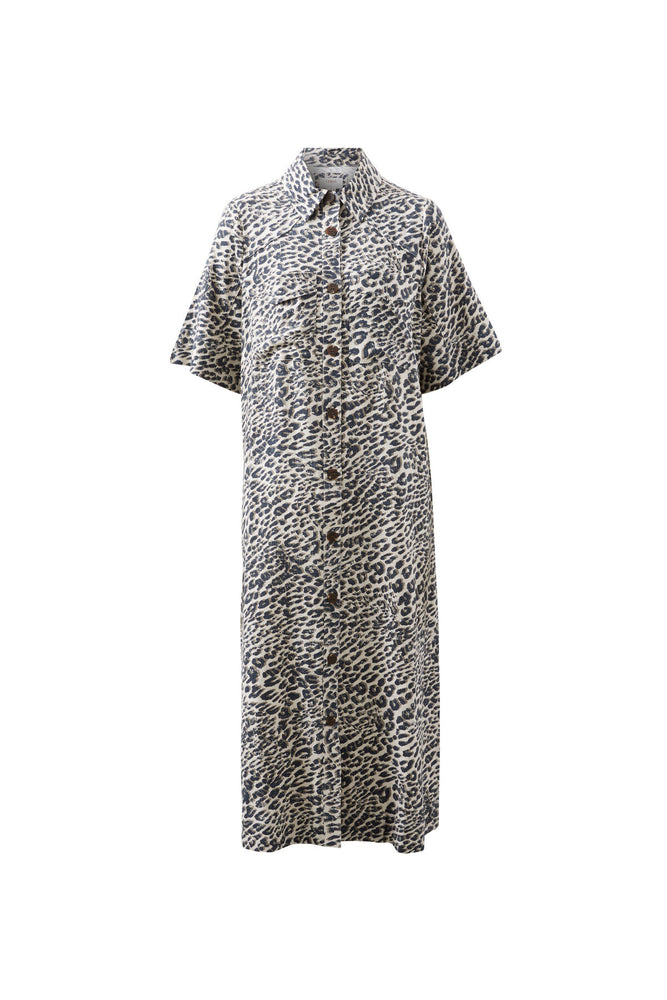 Load image into Gallery viewer, CERES LIFE AVA SHORT SLEEVE YOKE DETAIL MIDI DRESS - LEOPARD
