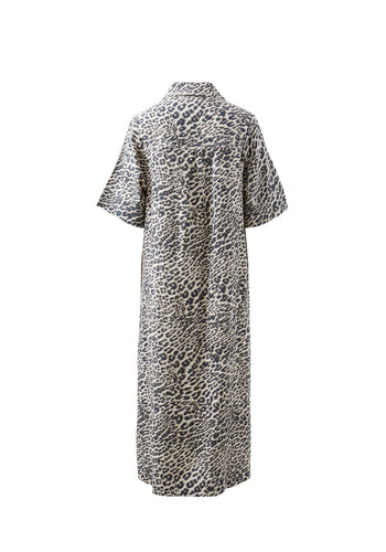 CERES LIFE AVA SHORT SLEEVE YOKE DETAIL MIDI DRESS - LEOPARD