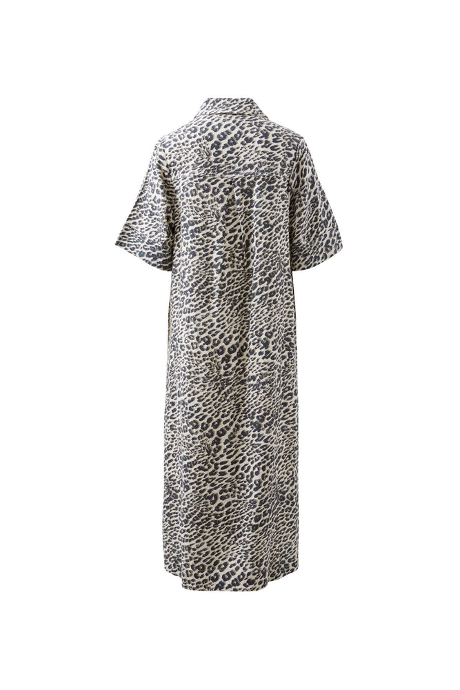 Load image into Gallery viewer, CERES LIFE AVA SHORT SLEEVE YOKE DETAIL MIDI DRESS - LEOPARD